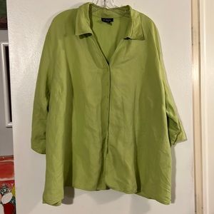 Avenue hilighter green linen/rayon 2/3 sleeve shirt